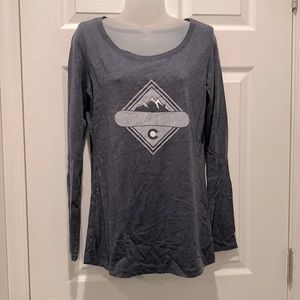 Vail Colorado LS tee, heathered blue, boatneck, Sz L
